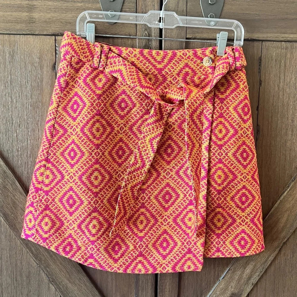 Anthropologie Structured Knit 70's Tapestry Mini Wrap Skirt Size 4